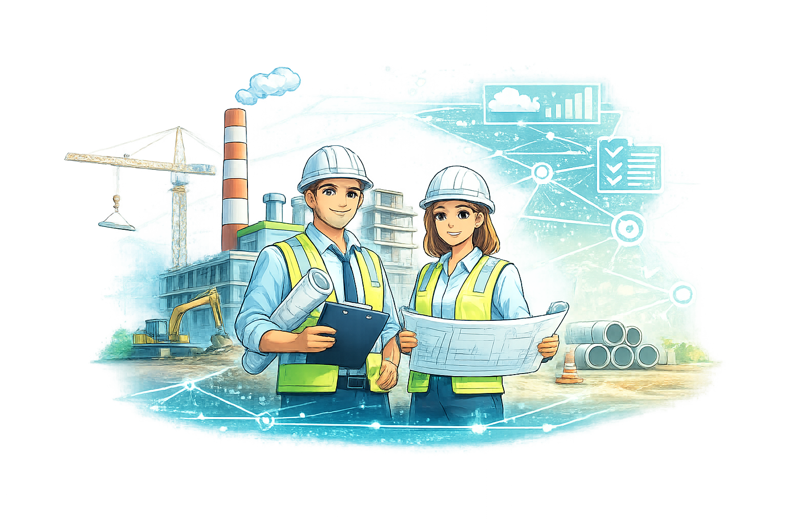 Illustration Ingenieure auf der Baustelle