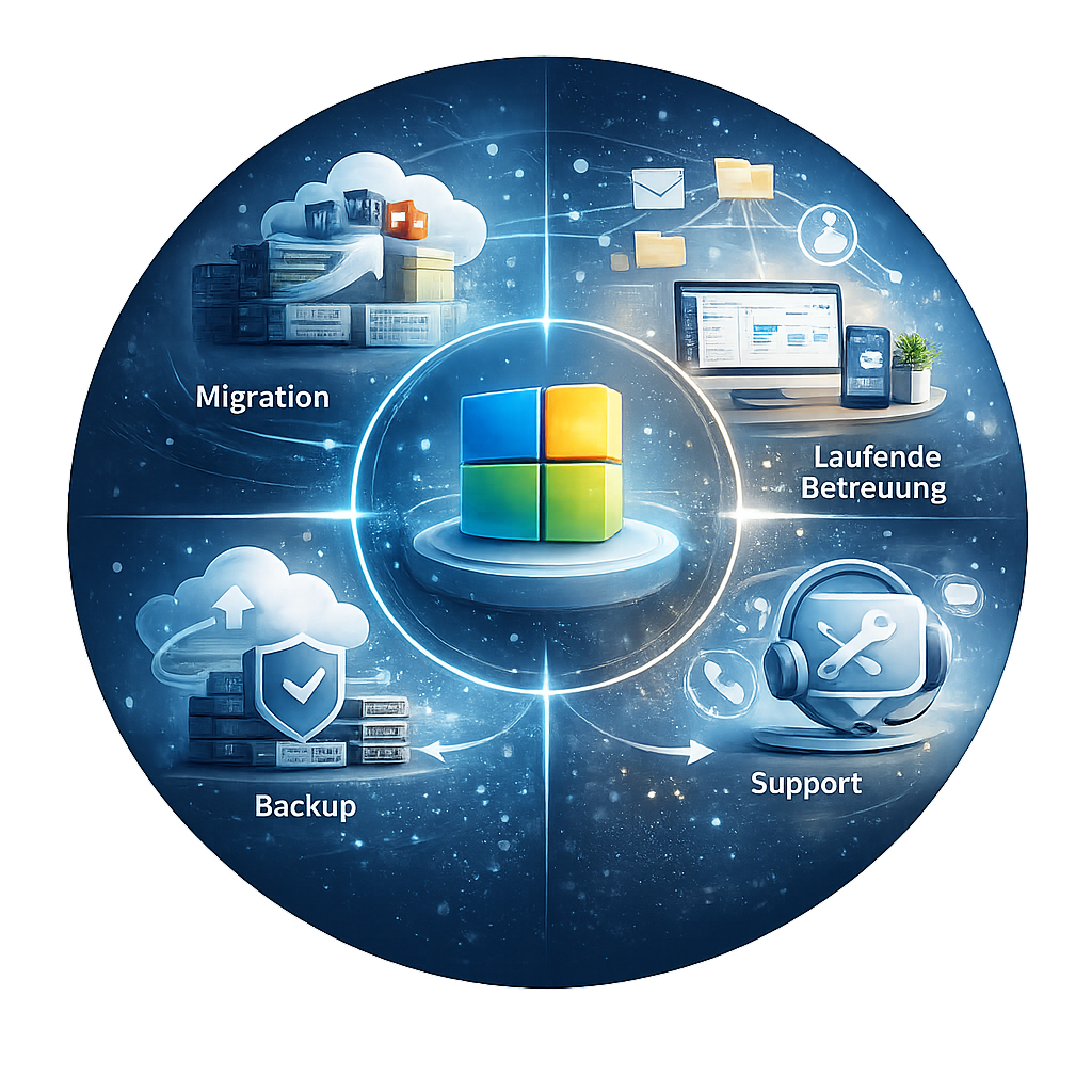 Microsoft 365 Leistungsumfang - Migration, laufender Betreuung, Backup und Support