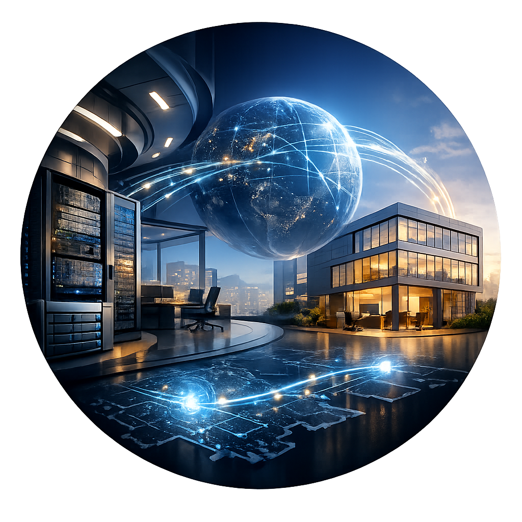 Saubere Standortvernetzung zwischen Unternehmensgebäuden mit sicherer Datenverbindung und zentraler IT-Infrastruktur