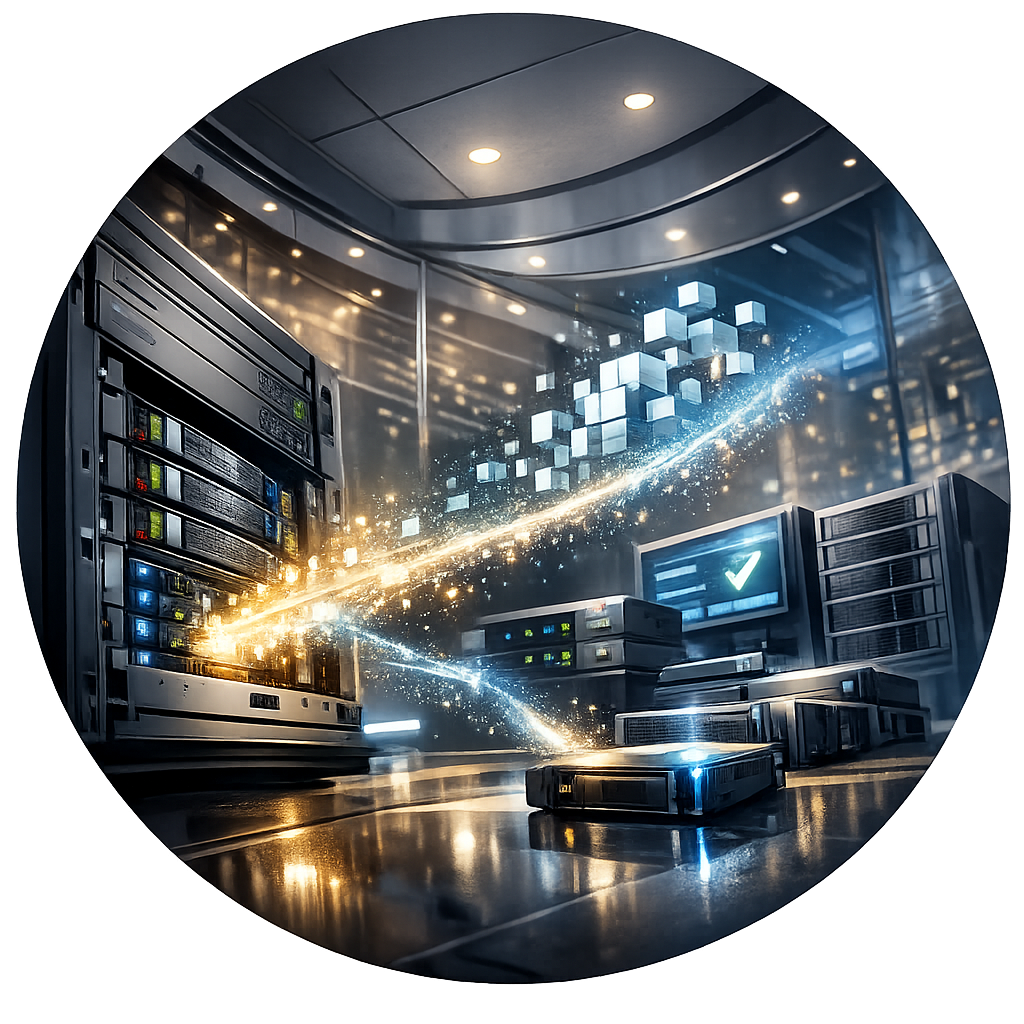 Illustration einer schnellen Datenwiederherstellung in moderner Serverumgebung als Symbol für zuverlässiges Restore im Unternehmen